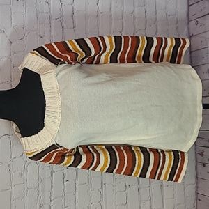White Crow Size Large Cream Scoop Neck Thermal Knit Striped Sleeved Sweater Top